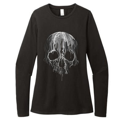 Melting Skull Black White Art Graphic Halloween Shirt Womens CVC Long Sleeve Shirt