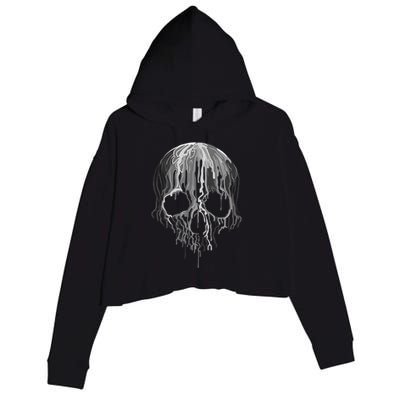 Melting Skull Black White Art Graphic Halloween Shirt Crop Fleece Hoodie