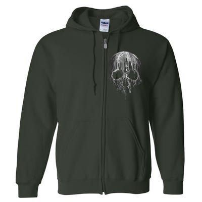 Melting Skull Black White Art Graphic Halloween Shirt Full Zip Hoodie