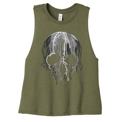 Melting Skull Black White Art Graphic Halloween Shirt Women's Racerback Cropped Tank