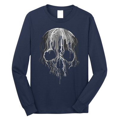 Melting Skull Black White Art Graphic Halloween Shirt Long Sleeve Shirt