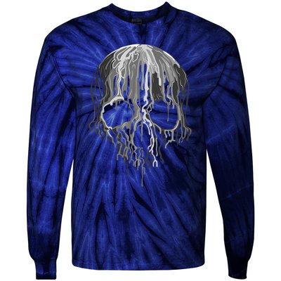 Melting Skull Black White Art Graphic Halloween Shirt Tie-Dye Long Sleeve Shirt