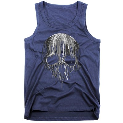 Melting Skull Black White Art Graphic Halloween Shirt Tank Top