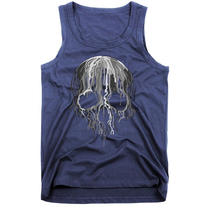 Melting Skull Black White Art Graphic Halloween Shirt Tank Top