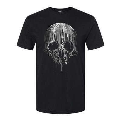 Melting Skull Black White Art Graphic Halloween Shirt Softstyle CVC T-Shirt