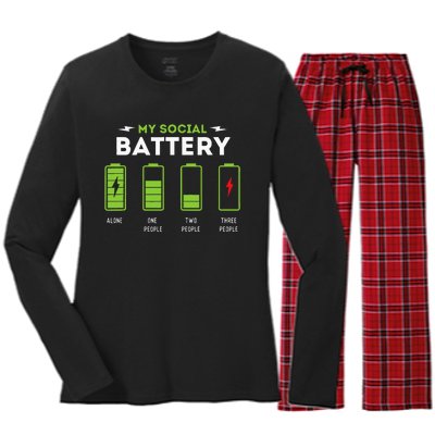 My Social Battery Funny Introvert Introverted Antisocial Women's Long Sleeve Flannel Pajama Set 