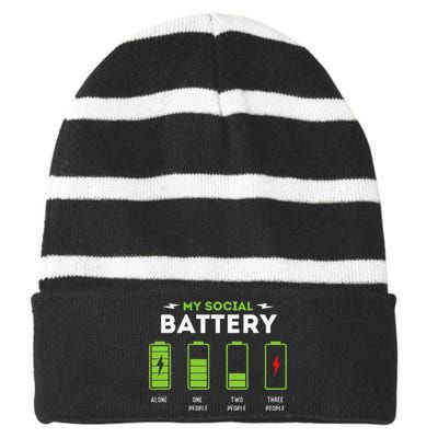 My Social Battery Funny Introvert Introverted Antisocial Striped Beanie with Solid Band