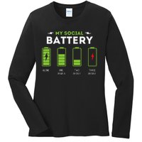 My Social Battery Funny Introvert Introverted Antisocial Ladies Long Sleeve Shirt