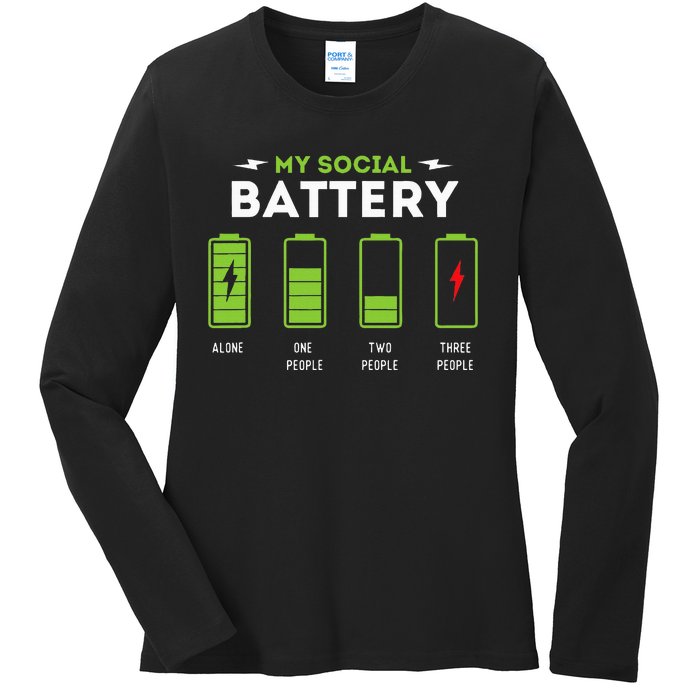 My Social Battery Funny Introvert Introverted Antisocial Ladies Long Sleeve Shirt