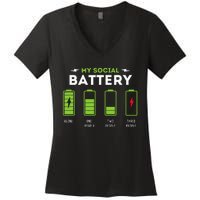 My Social Battery Funny Introvert Introverted Antisocial Women's V-Neck T-Shirt