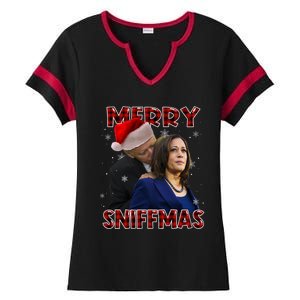 Merry Sniffmas Biden Santa Christmas Anti Biden Sniffer Xmas Ladies Halftime Notch Neck Tee