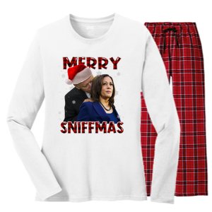 Merry Sniffmas Biden Santa Christmas Anti Biden Sniffer Xmas Women's Long Sleeve Flannel Pajama Set 