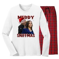 Merry Sniffmas Biden Santa Christmas Anti Biden Sniffer Xmas Women's Long Sleeve Flannel Pajama Set 