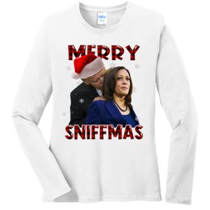 Merry Sniffmas Biden Santa Christmas Anti Biden Sniffer Xmas Ladies Long Sleeve Shirt