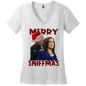 Merry Sniffmas Biden Santa Christmas Anti Biden Sniffer Xmas Women's V-Neck T-Shirt