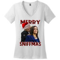 Merry Sniffmas Biden Santa Christmas Anti Biden Sniffer Xmas Women's V-Neck T-Shirt