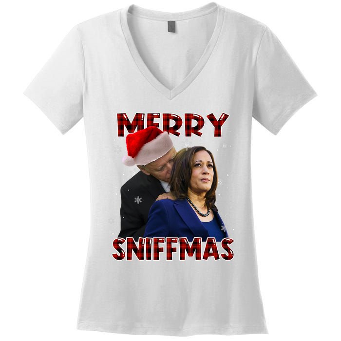 Merry Sniffmas Biden Santa Christmas Anti Biden Sniffer Xmas Women's V-Neck T-Shirt