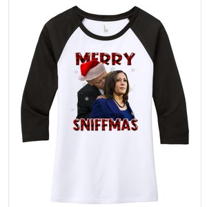 Merry Sniffmas Biden Santa Christmas Anti Biden Sniffer Xmas Women's Tri-Blend 3/4-Sleeve Raglan Shirt