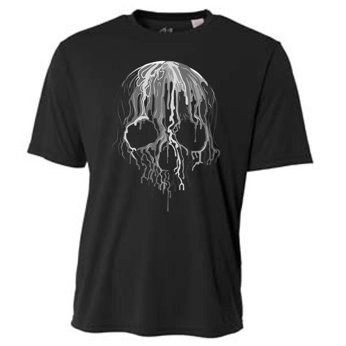 Melting Skull Black White Art Graphic Halloween Cooling Performance Crew T-Shirt