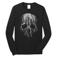 Melting Skull Black White Art Graphic Halloween Long Sleeve Shirt