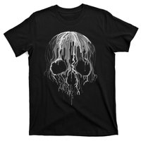 Melting Skull Black White Art Graphic Halloween T-Shirt