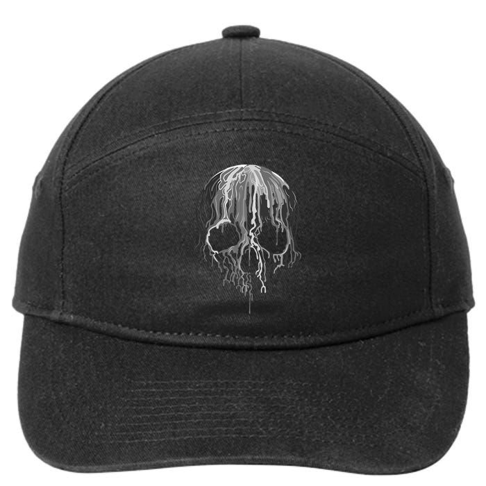 Melting Skull Black White Art Graphic Halloween 7-Panel Snapback Hat