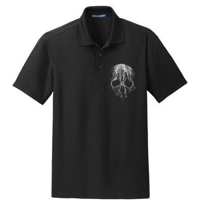 Melting Skull Black White Art Graphic Halloween Dry Zone Grid Polo