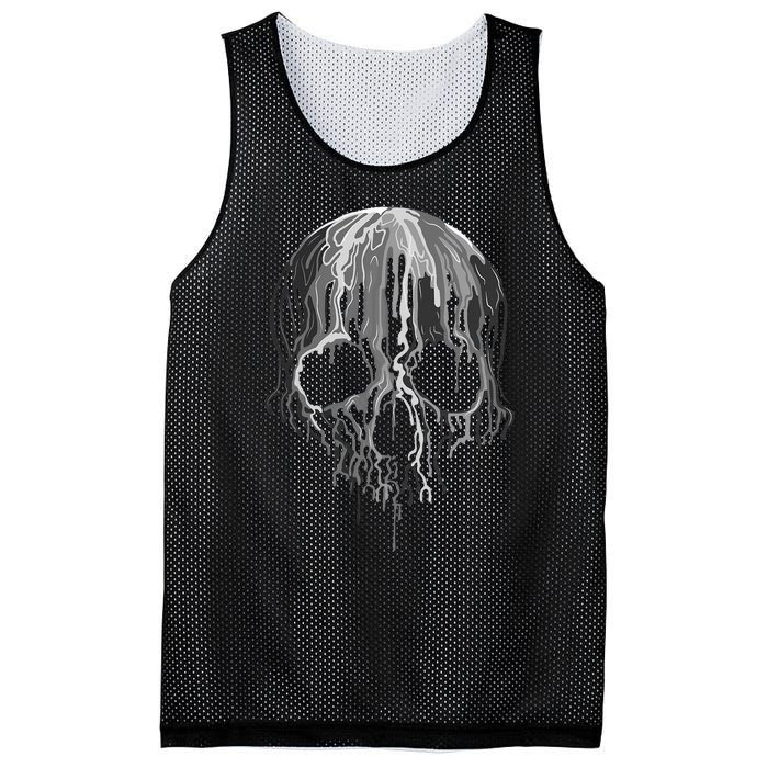 Melting Skull Black White Art Graphic Halloween Mesh Reversible Basketball Jersey Tank