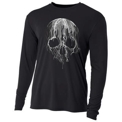 Melting Skull Black White Art Graphic Halloween Cooling Performance Long Sleeve Crew