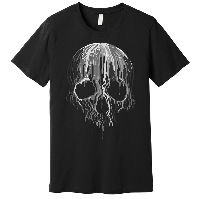 Melting Skull Black White Art Graphic Halloween Premium T-Shirt