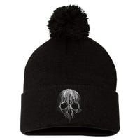 Melting Skull Black White Art Graphic Halloween Pom Pom 12in Knit Beanie