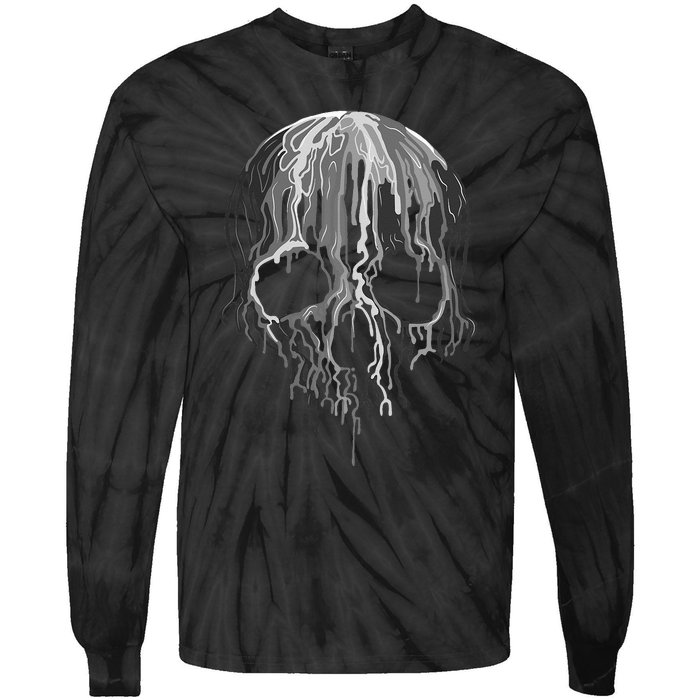 Melting Skull Black White Art Graphic Halloween Tie-Dye Long Sleeve Shirt