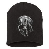 Melting Skull Black White Art Graphic Halloween Short Acrylic Beanie