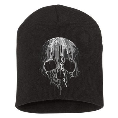 Melting Skull Black White Art Graphic Halloween Short Acrylic Beanie