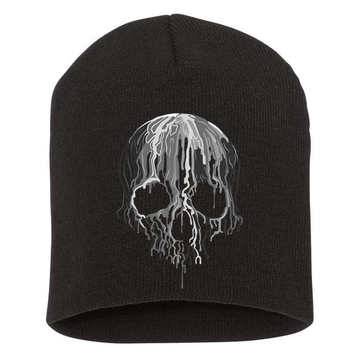 Melting Skull Black White Art Graphic Halloween Short Acrylic Beanie