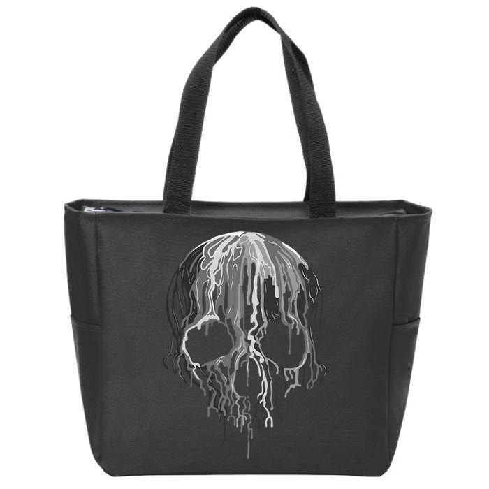 Melting Skull Black White Art Graphic Halloween Zip Tote Bag