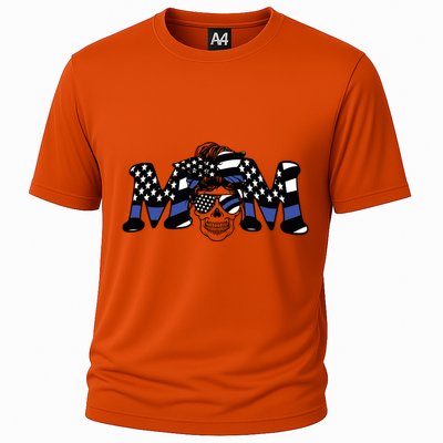 Mom Skull Black The Blue Police Flag Meaningful Gift Cooling Performance Crew T-Shirt