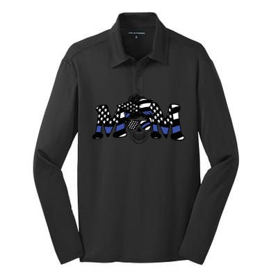 Mom Skull Black The Blue Police Flag Meaningful Gift Silk Touch Performance Long Sleeve Polo