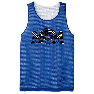 Mom Skull Black The Blue Police Flag Meaningful Gift Mesh Reversible Basketball Jersey Tank