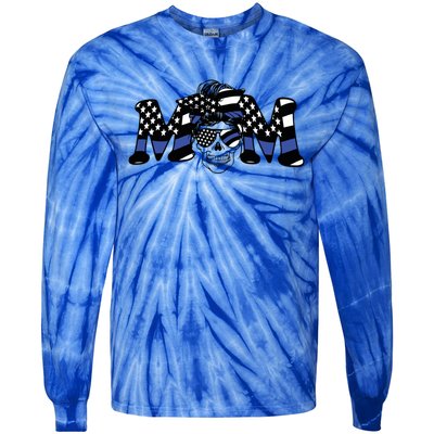 Mom Skull Black The Blue Police Flag Meaningful Gift Tie-Dye Long Sleeve Shirt