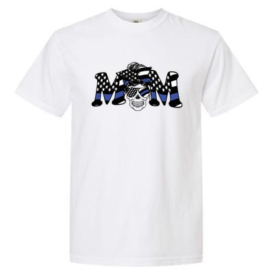 Mom Skull Black The Blue Police Flag Meaningful Gift Garment-Dyed Heavyweight T-Shirt