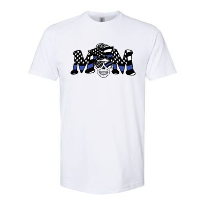 Mom Skull Black The Blue Police Flag Meaningful Gift Softstyle CVC T-Shirt