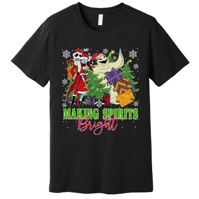 Making Spirits Bright Christmas Jack And Sally Oogie Boogie Premium T-Shirt