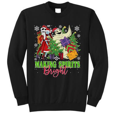 Making Spirits Bright Christmas Jack And Sally Oogie Boogie Tall Sweatshirt