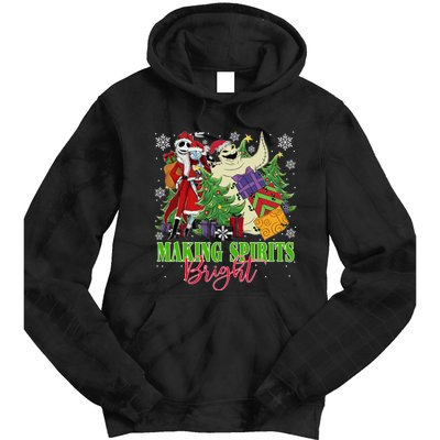 Making Spirits Bright Christmas Jack And Sally Oogie Boogie Tie Dye Hoodie