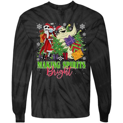 Making Spirits Bright Christmas Jack And Sally Oogie Boogie Tie-Dye Long Sleeve Shirt