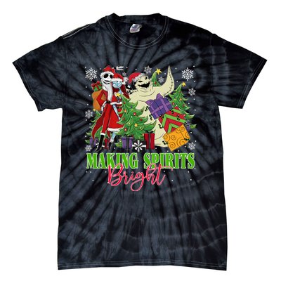 Making Spirits Bright Christmas Jack And Sally Oogie Boogie Tie-Dye T-Shirt