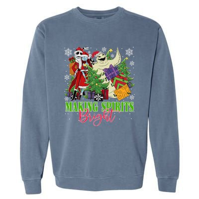 Making Spirits Bright Christmas Jack And Sally Oogie Boogie Garment-Dyed Sweatshirt