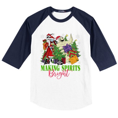 Making Spirits Bright Christmas Jack And Sally Oogie Boogie Baseball Sleeve Shirt