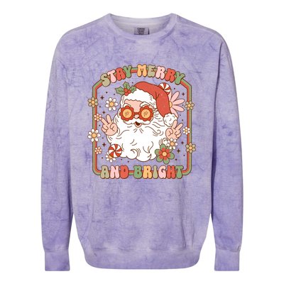 Merry Stay Bright Hippie Santa Peace Retro Groovy Christmas Gift Colorblast Crewneck Sweatshirt